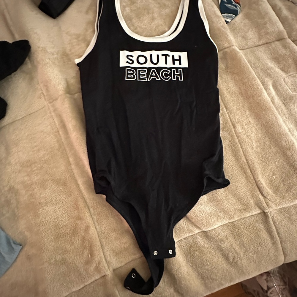 Garage Black and White Bodysuit with Scoop Neckline